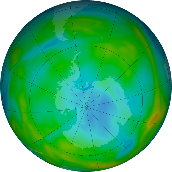 Antarctic ozone map for 03 July 2005